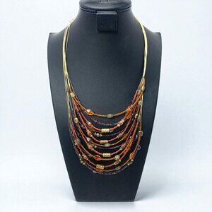 Multi-Strand Beaded Necklace With Amber & Brown Tones By Coldwater Creek 18"